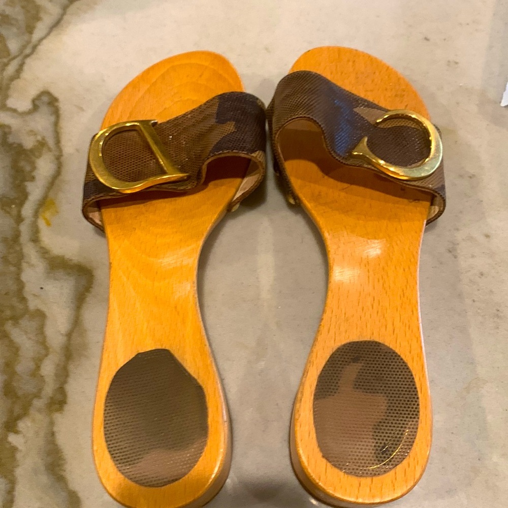 Christian Dior clog slides vintage C & D on camouflage leather good condition